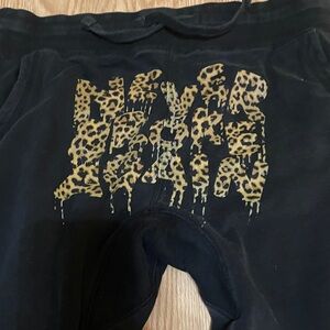 NBA YOUNGBOY NEVER BROKE AGAIN Black Joggers with Leopard Print Front Design M